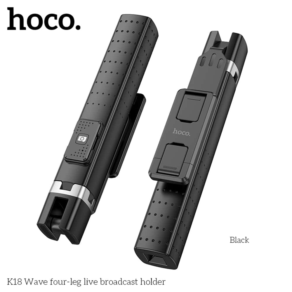 Hoco - Selfie Stick Wave (K18) s brezžičnim daljinskim upravljalnikom Bluetooth in 4 nogami - 97 cm - črn