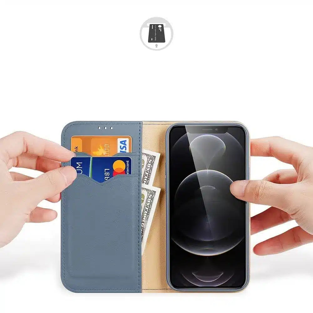 DUX DUCIS Hivo - usnjena denarnica za Apple iPhone 13 Pro Max modra