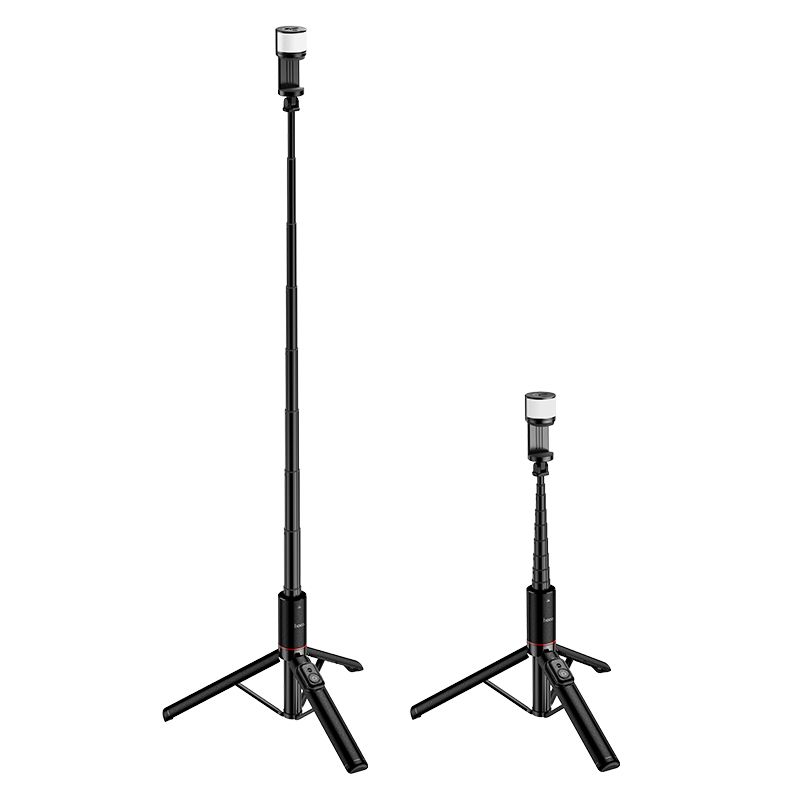 Selfie stick tronožac s bežičnim daljinskim upravljačem + LED svjetlom Hoco K34 crni