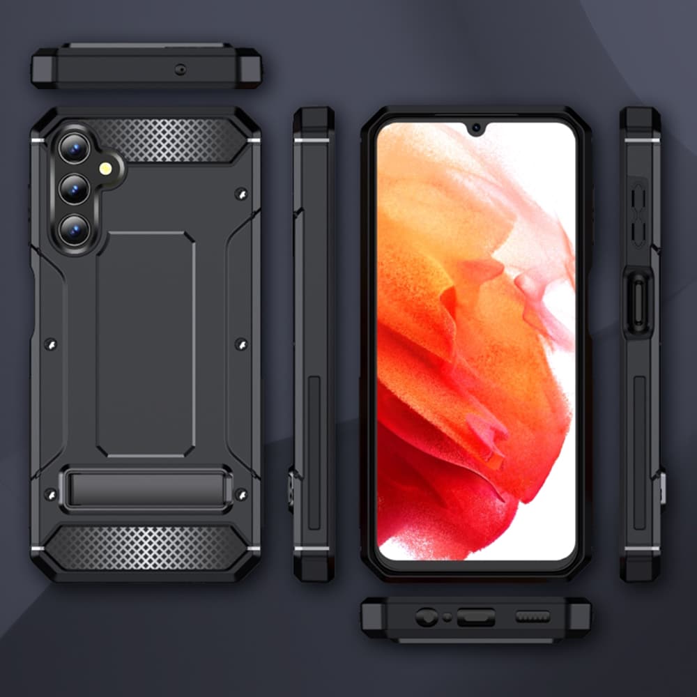 Techsuit – Hibridni zaščitni ovitek Hybrid Armor Kickstand za Samsung Galaxy A14 4G / A14 5G – črn