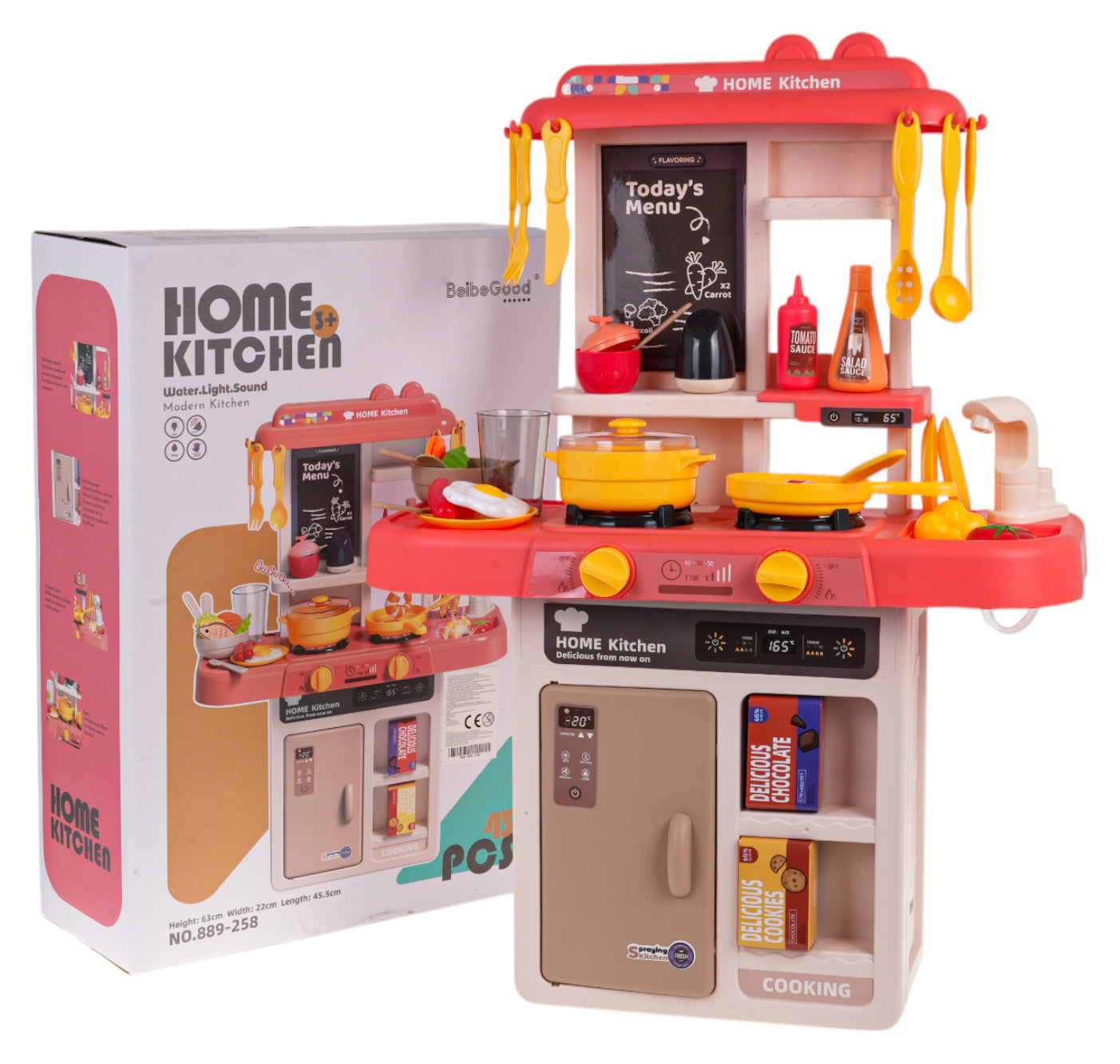 Dječja kuhinja za igru Kitchenette sasvjetlosnim - 43 elemenata - roza