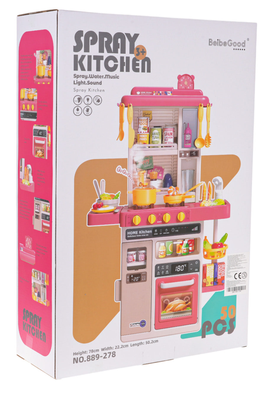 Dječja kuhinja za igru Kitchenette sa zvučnim svjetlosnim i vodenim efektima - 50 elemenata - roza