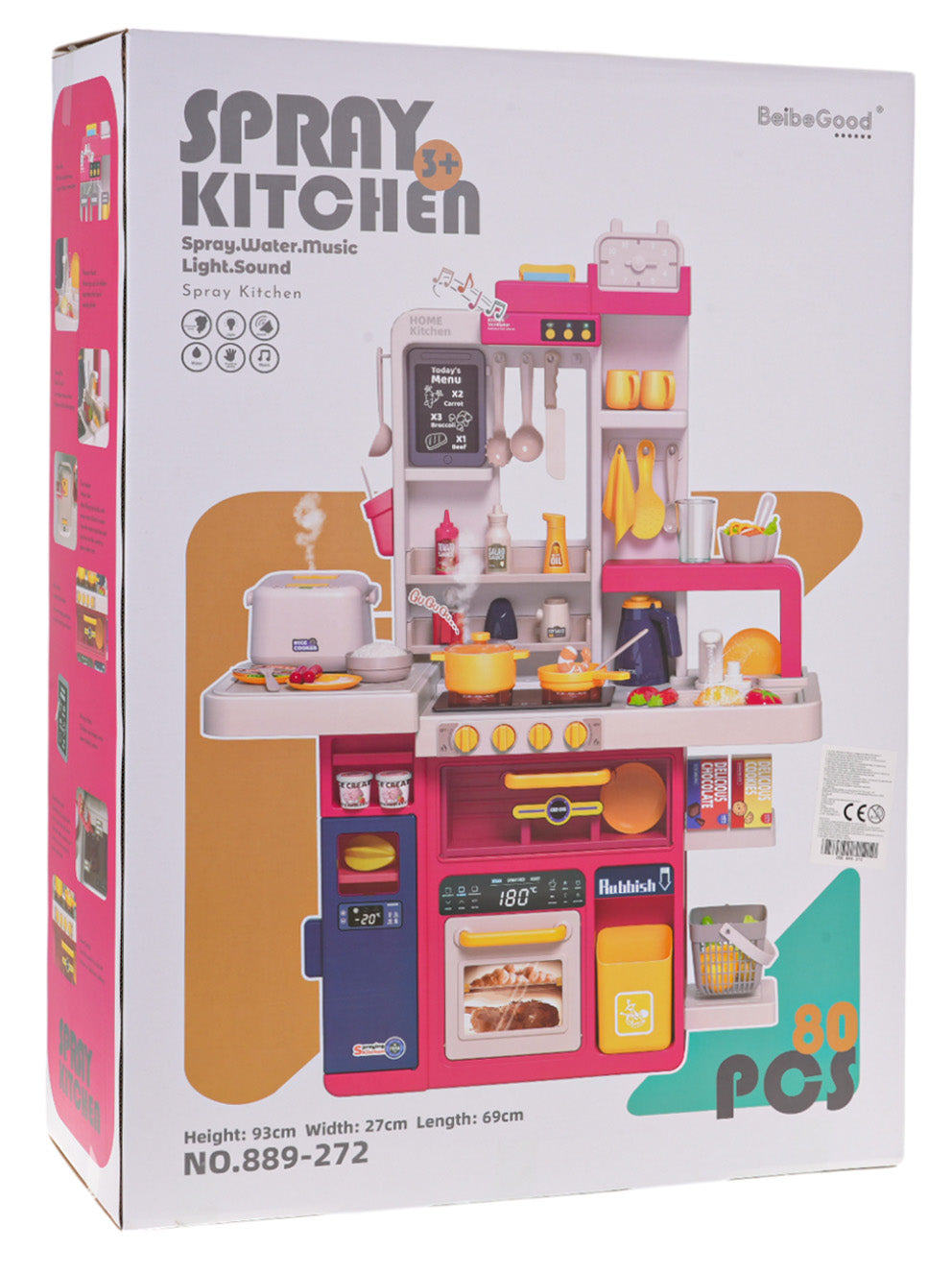 Dječja kuhinja za igru Kitchenette sa zvučnim svjetlosnim i vodenim efektima - 80 elemenata - crvena