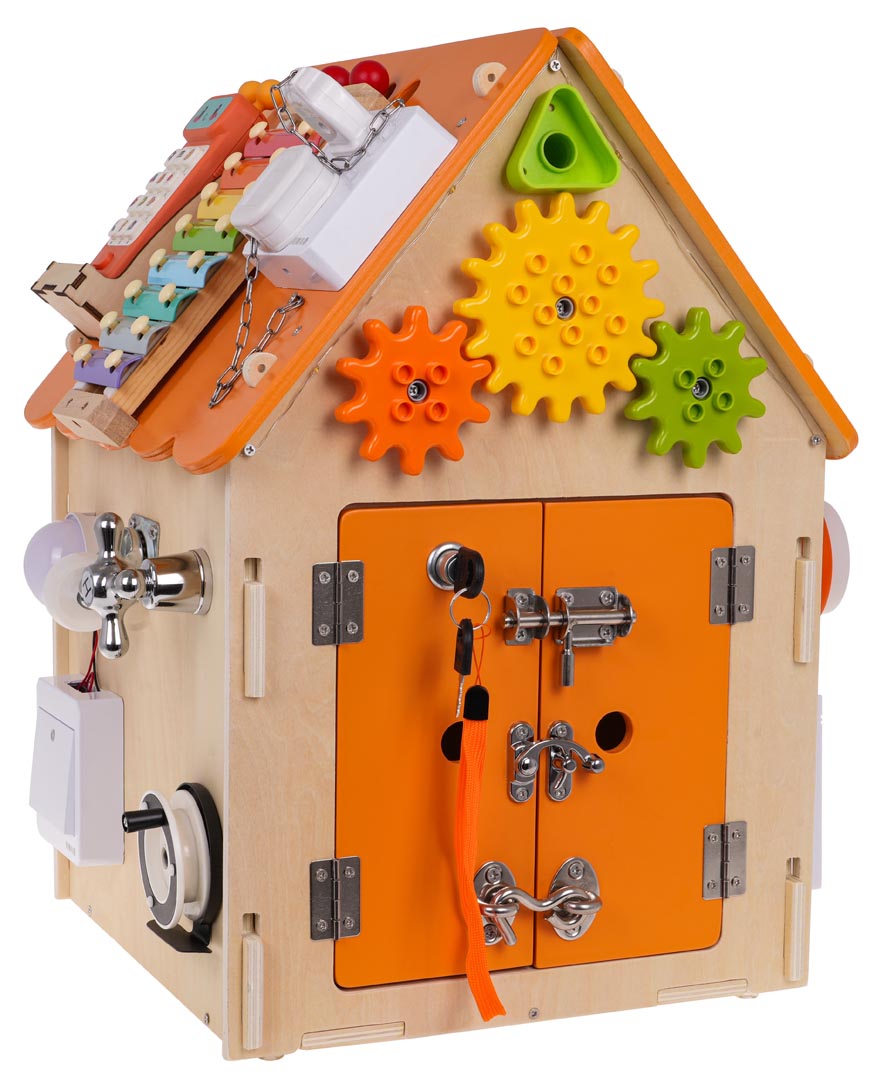 Drvena edukativna multifunkcionalna kućica za igru - šarena