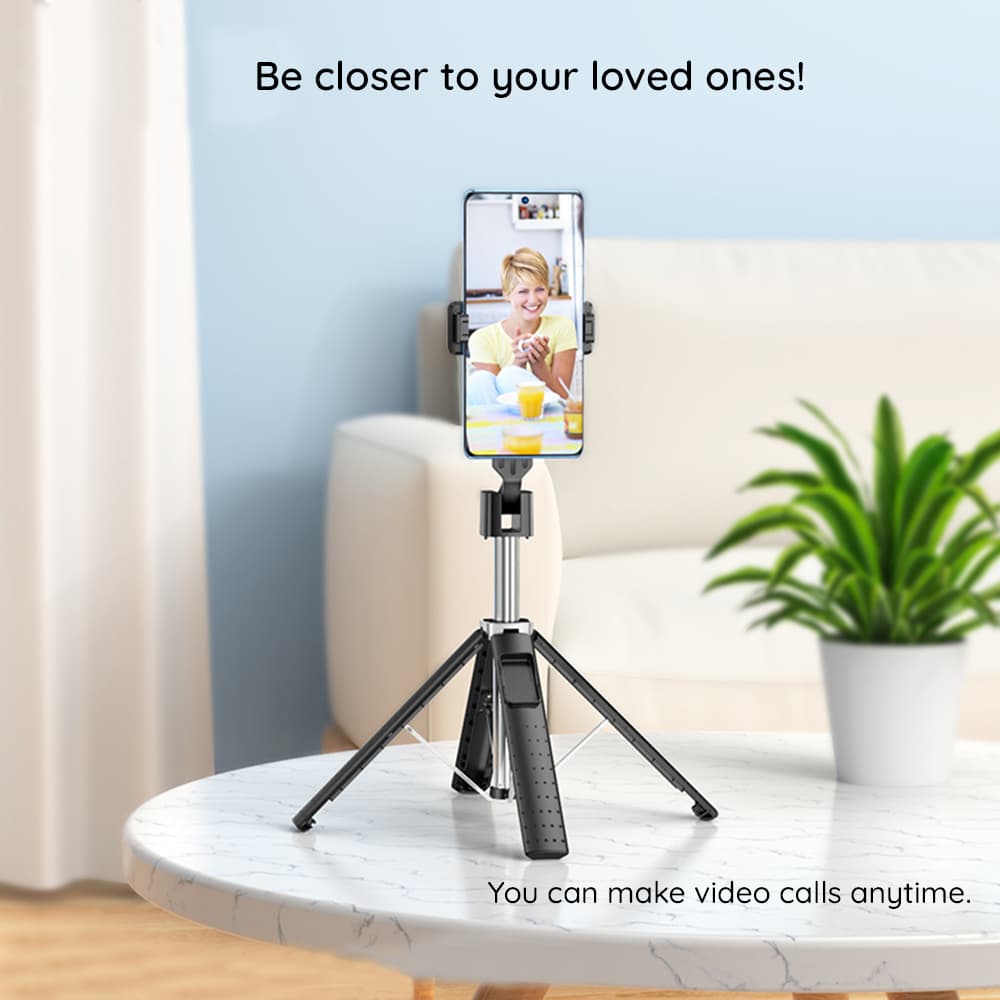 Hoco - Selfie Stick Wave (K18) s brezžičnim daljinskim upravljalnikom Bluetooth in 4 nogami - 97 cm - črn