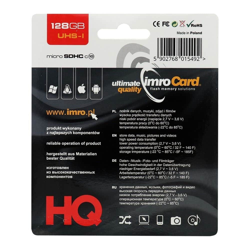 IMRO pomnilniška kartica microSD 128GB 100MB/s class10 UHS I z adapterjem SD