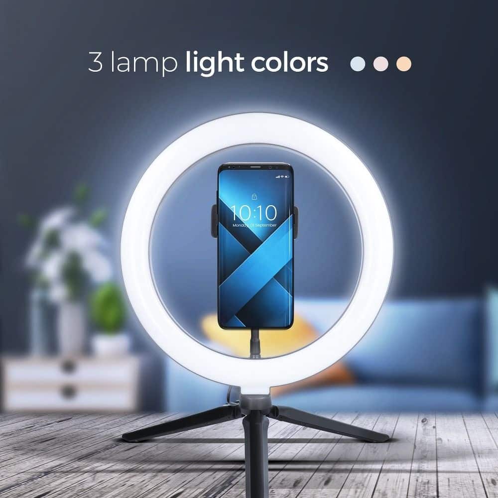 LED Ring Stream RGB svetilka 26cm z nosilcem za mobilni telefon + stativ črna