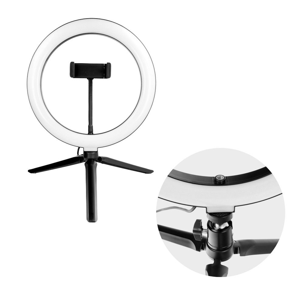 LED Ring Stream RGB svetilka 26cm z nosilcem za mobilni telefon + stativ črna