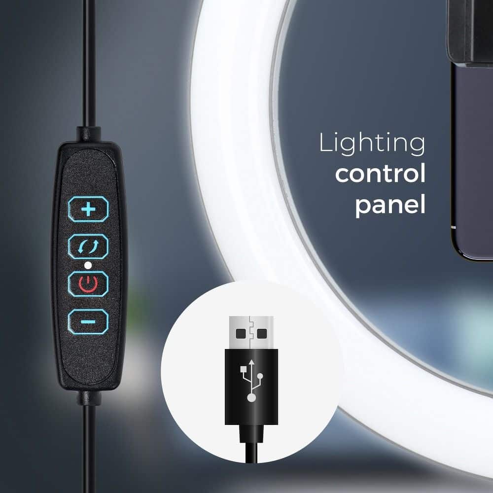 LED Ring Stream RGB svetilka 26cm z nosilcem za mobilni telefon + stativ črna