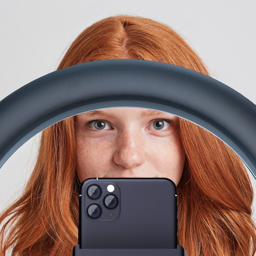 LED Ring Stream RGB svetilka 26cm z nosilcem za mobilni telefon + stativ črna