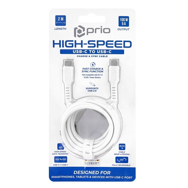 Prio High-Speed Charge & Sync USB C na USB C kabel 5A 2m bel