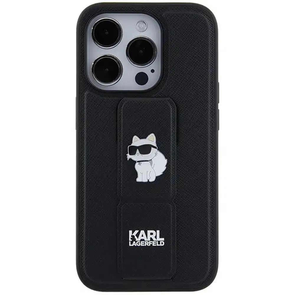 Originalna torbica KARL LAGERFELD Hardcase KLHCP14XGSACHPK za iPhone 14 Pro Max (Gripstand Saffiano choupette PIN / črna