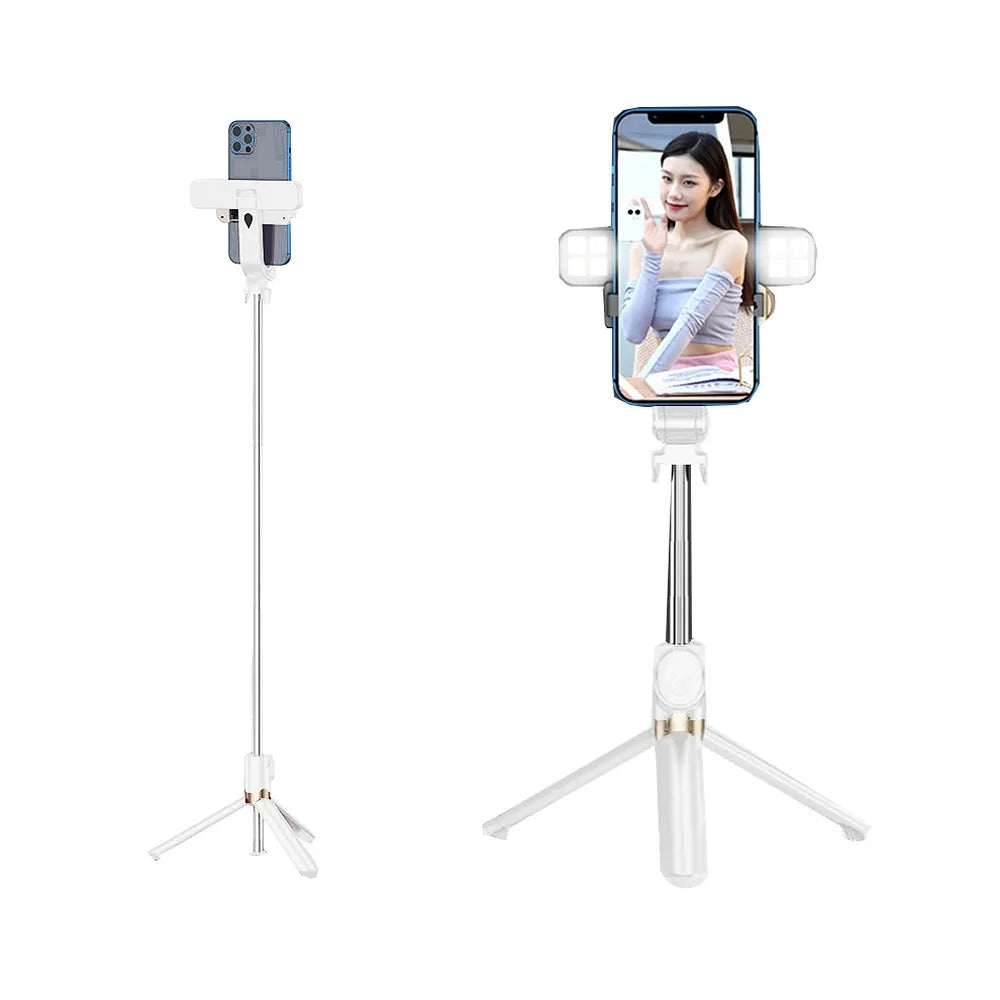Set / držalo za selfije z daljinskim upravljalnikom bluetooth in stojalom LED RING SSTR-20 belo