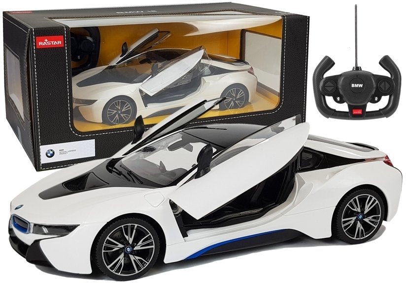 Licencirani auto na daljinsko upravljanje BMW i8 Rastar 1:14 s automatskim vratima - bijeli