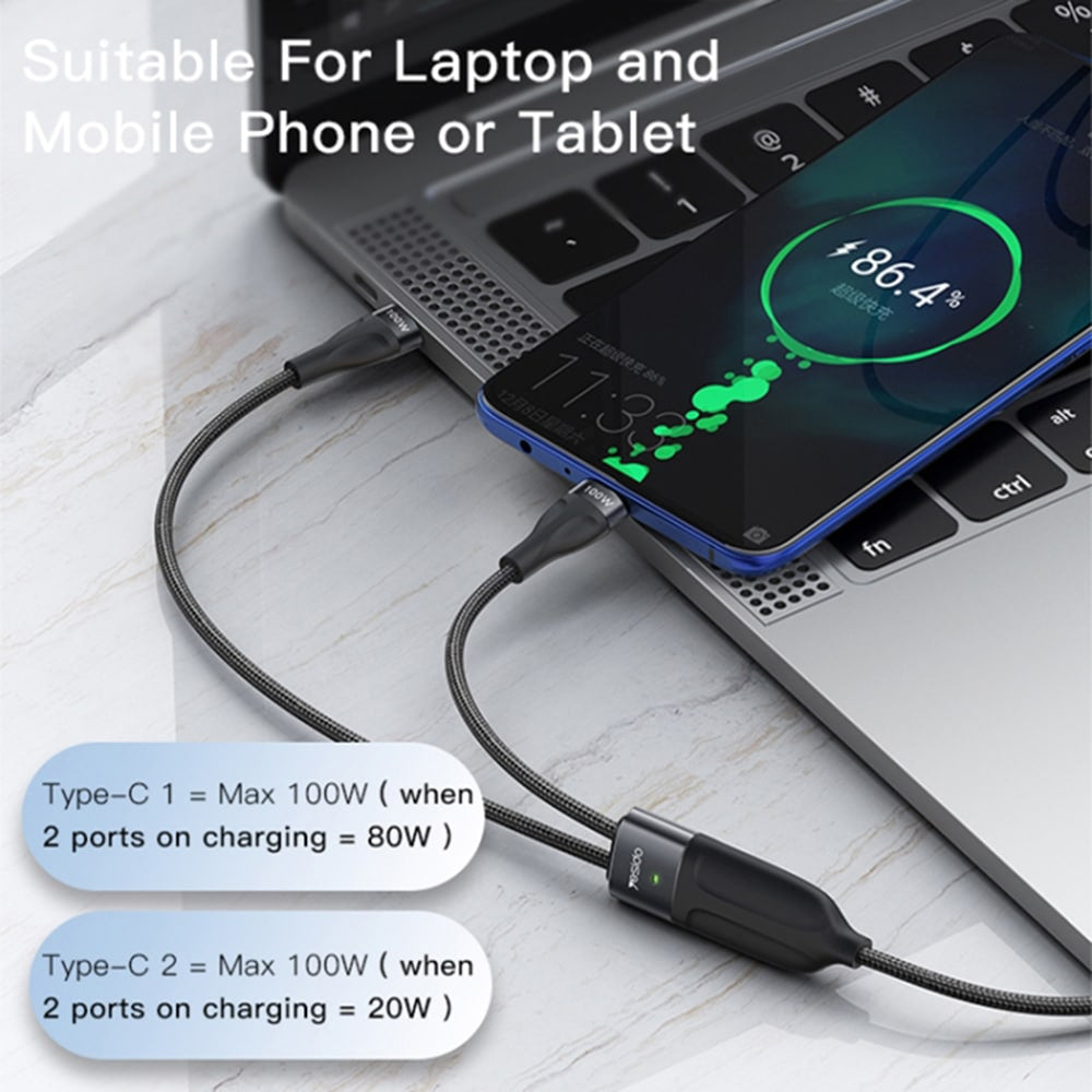 Yesido - podatkovni kabel (CA88) - Type-C do 2 x Type-C 100 W 480 Mbps 140 cm - črn