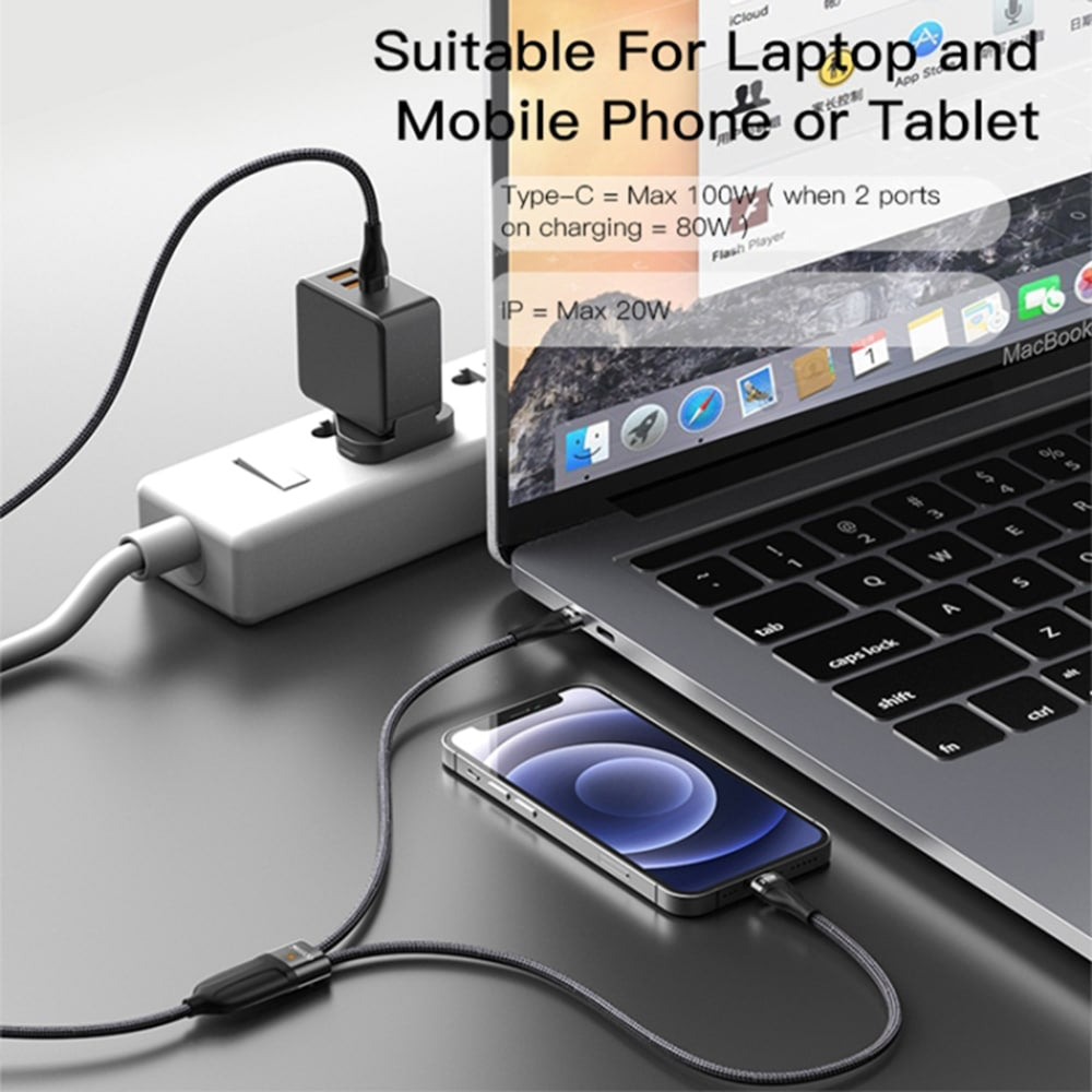 Yesido - podatkovni kabel (CA87) - Type-C na Type-C in Lightning 100 W 480 Mbps 140 cm - črn