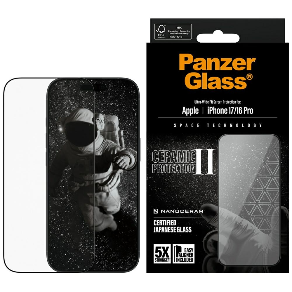 PanzerGlass ® Ceramic II Screen Protector iPhone 17 | iPhone 16 Pro | Ultra-Wide Fit w. EasyAligner Prozirna zaštita za zaslon Apple 1 kom