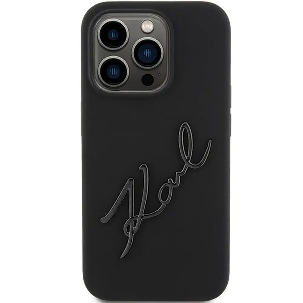 Originalna KARL LAGERFELD Hardcase maskica za iPhone 15 Pro Max (Silikonski Karl Script Logo / crna)