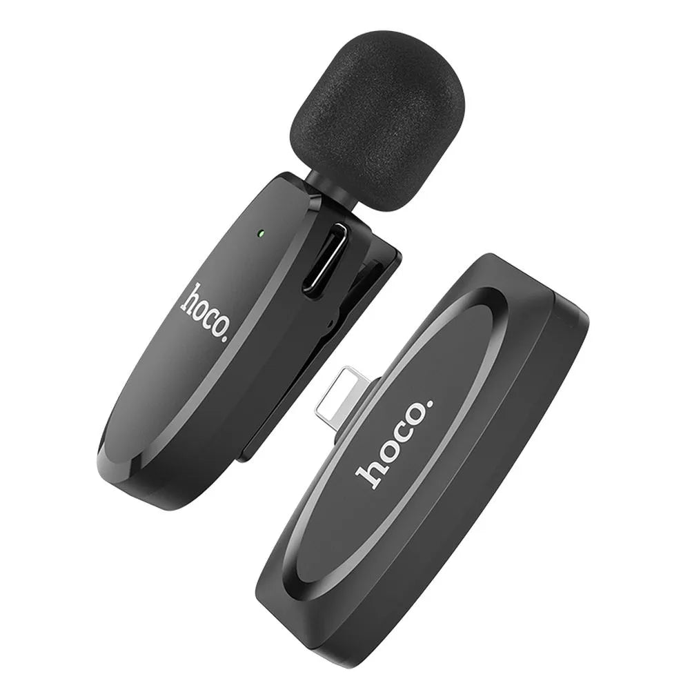 HOCO brezžični lavalier mikrofon za iPhone Lightning 8-pin L15 črn