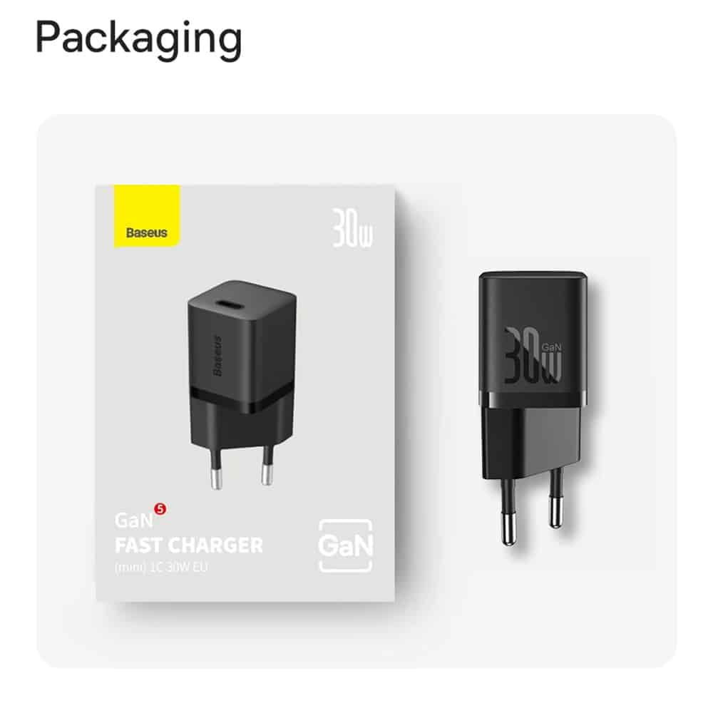 Baseus - zidni punjač (CCGN070401) - GaN- Type-C- brzo punjenje- 30W - crni