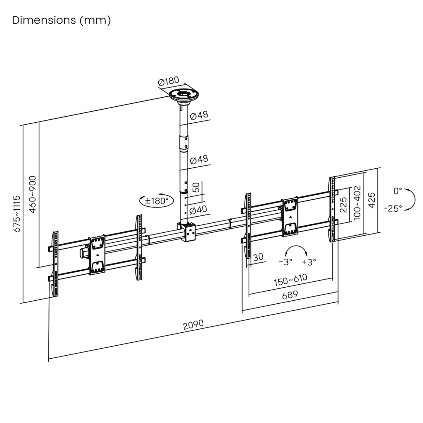 Maclean Nosač za 2 TV-a, stropni, 34"-60", 2 x 40 kg - MC-111 B