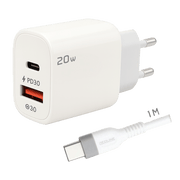 REDLINE Punjač sa USB-C kablom, 1 x USB-A, 1 x USB-C, 20W - GL20AC+CC-1M