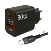 REDLINE Punjač sa USB-C kablom, 1 x USB-A, 1 x USB-C, 30W - GL30AC+CC-1M