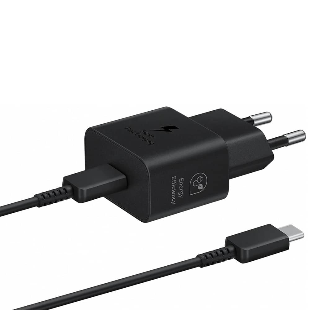 Samsung - Originalni stenski polnilec T2510 (EP-T2510XBEGEU) - Type-C 25W super hitro polnjenje s kablom USB-C - črn