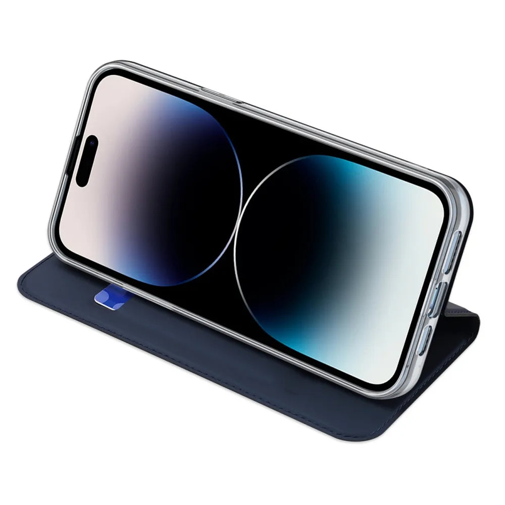 DUX DUCIS Skin Pro – Gladka usnjena torbica za Apple iPhone 15 modra