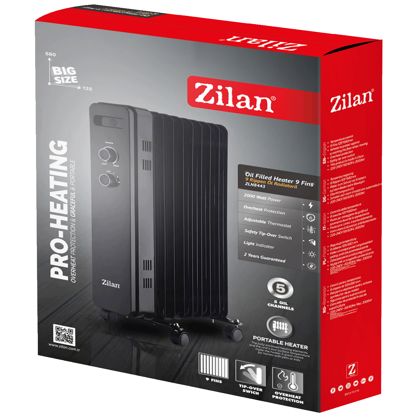Zilan Radijator uljni, 2000 W, 9 rebara - ZLN8443