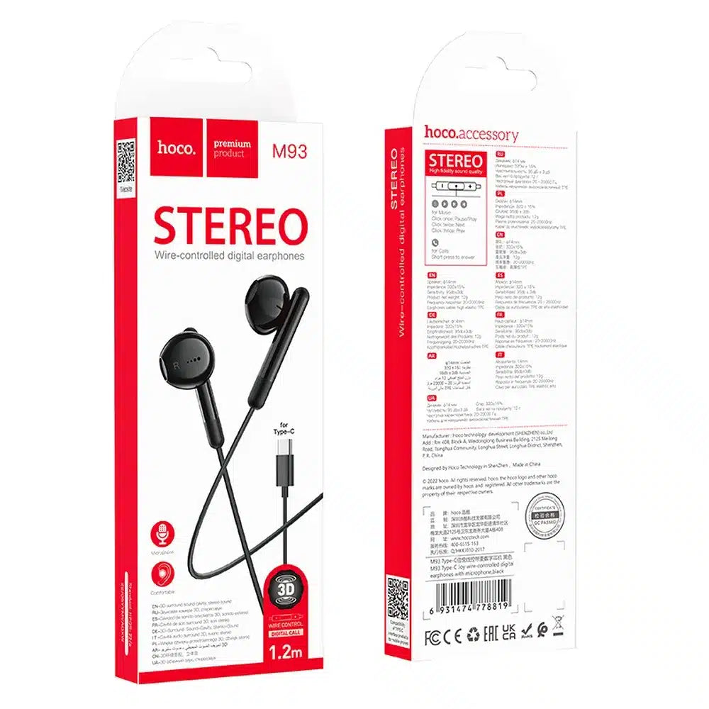 HOCO slušalke / in-ear slušalke Type C M93 črne