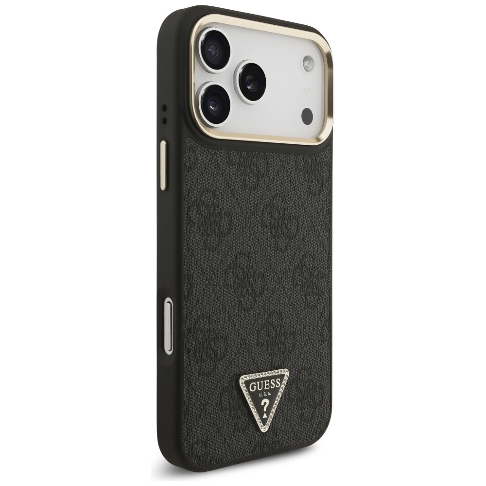 GUESS maskica za IPHONE 17 Pro Max kompatibilna s MagSafe (4G PU s trokutastim logotipom) zlatno-crna