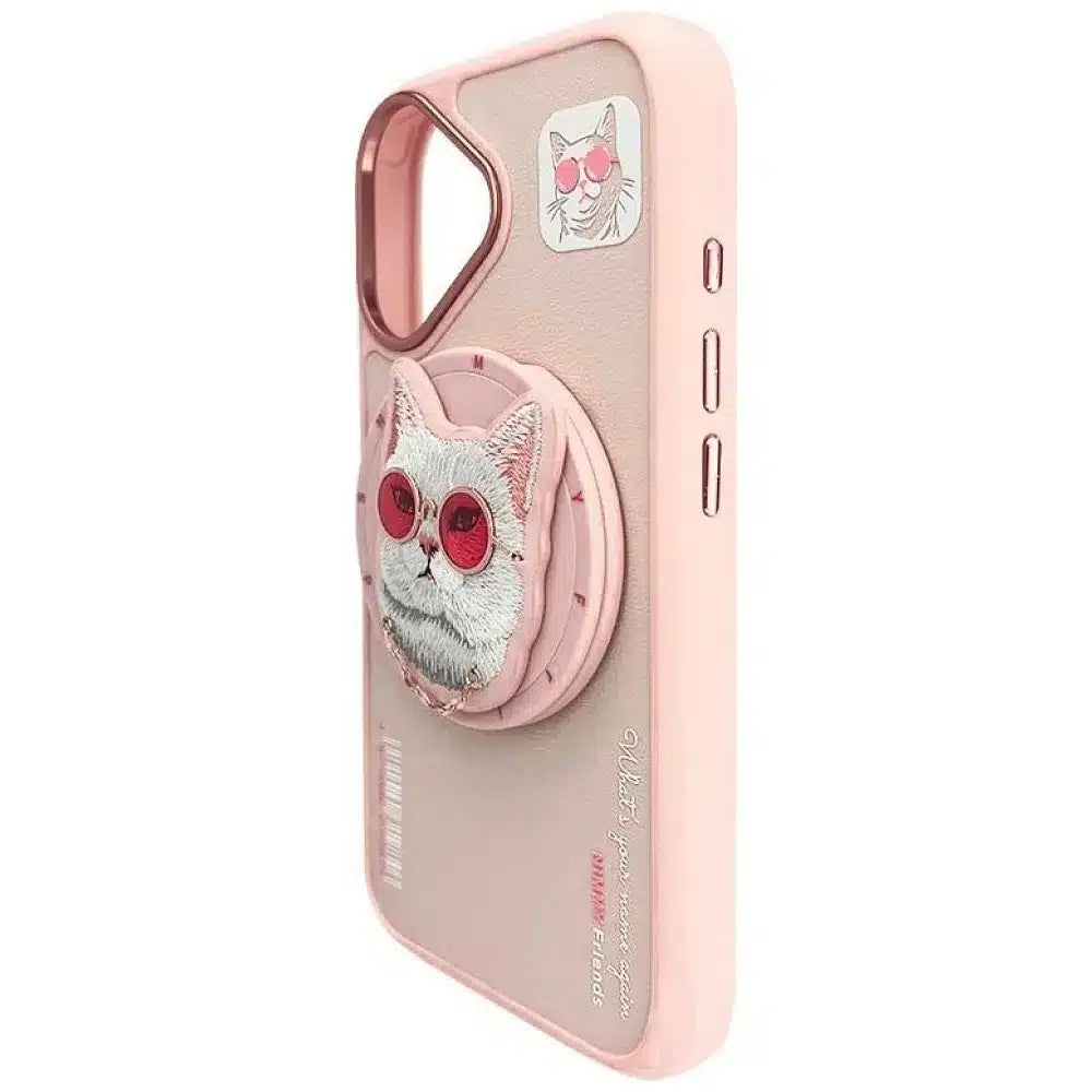 NIMMY GLASSES COOL CAT MagSafe združljiv ovitek za iPhone 16 roza