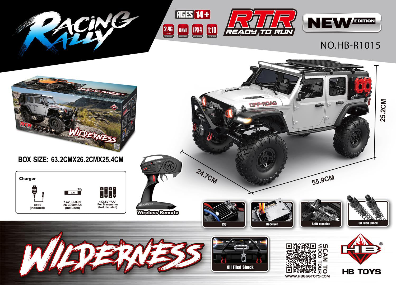 Auto na daljnisko upravljanje WILDERNESS RTR 1:10 - bijeli