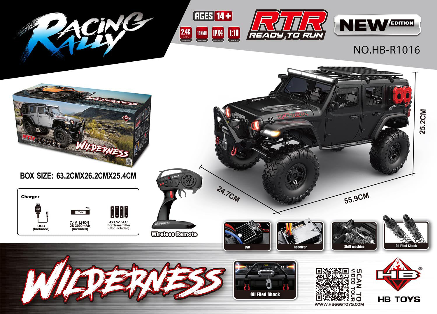 Auto na daljnisko upravljanje WILDERNESS RTR 1:10 - crni