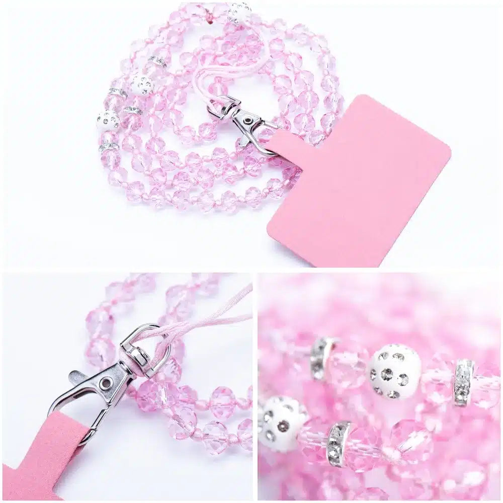 Obesek za telefon CRYSTAL DIAMOND / dolžina vrvice 74 cm (37 cm v zanki) / okoli vratu svetlo roza