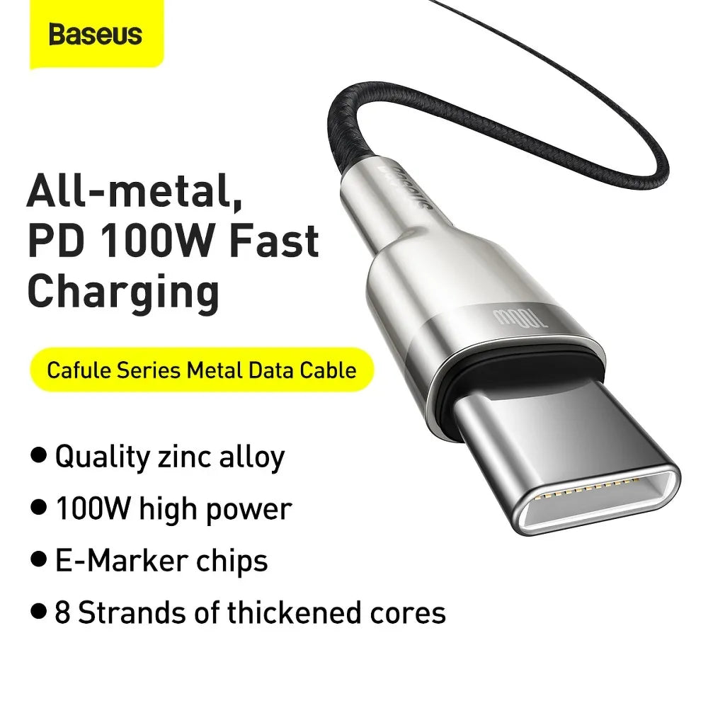 BASEUS kabel Type-C na Type-C PD100W Power Delivery Cafule kovinski kabel 1 meter črn