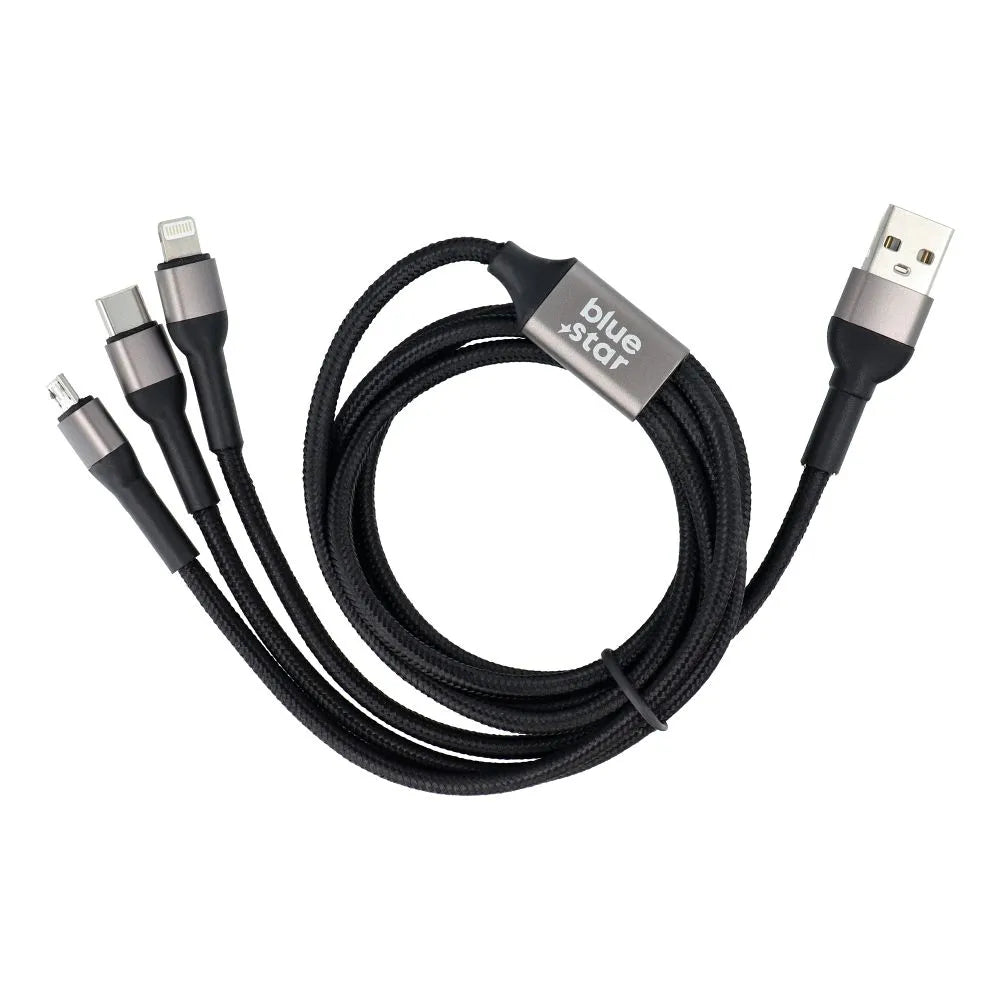 Pleten kabel Blue Star 3-v-1 z mikro USB, USB C in Lightning 3A priključki