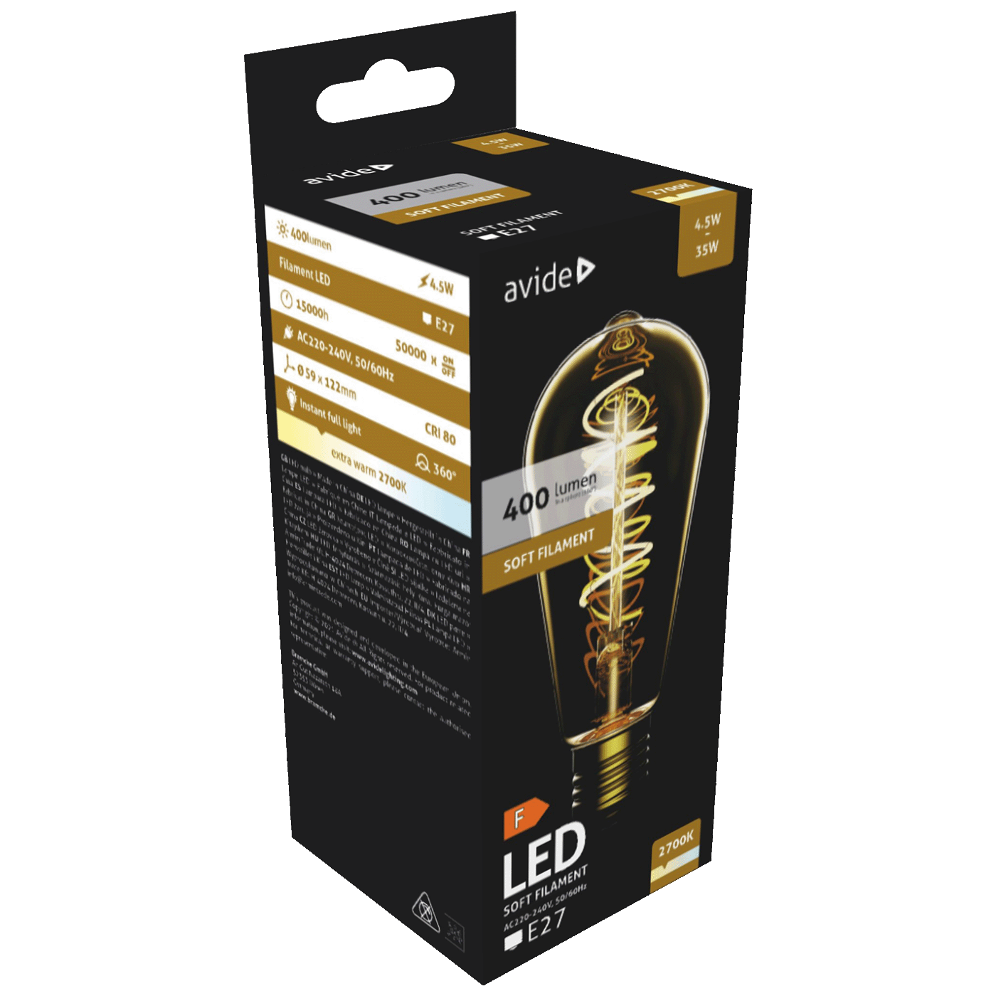 Avide Žarulja,LED,4.5W,E27,2700K,230V AC,topla bijela svjetlost - Soft Filament ST58 4.5W E27
