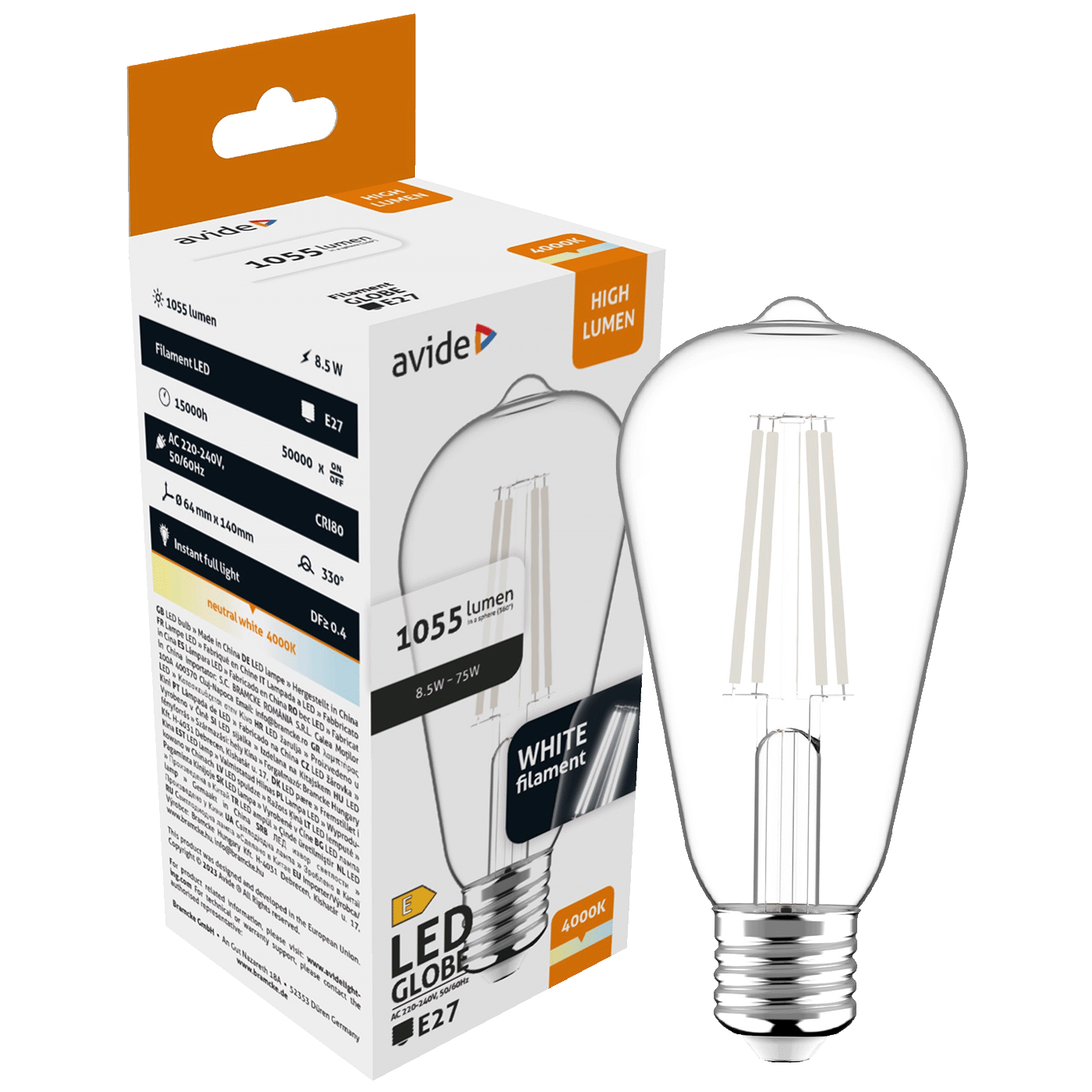 Avide Žarulja, LED 8.9W, E27, 4000K, 230V AC, bijela svjetlost - White Filament ST64 8.5W E27