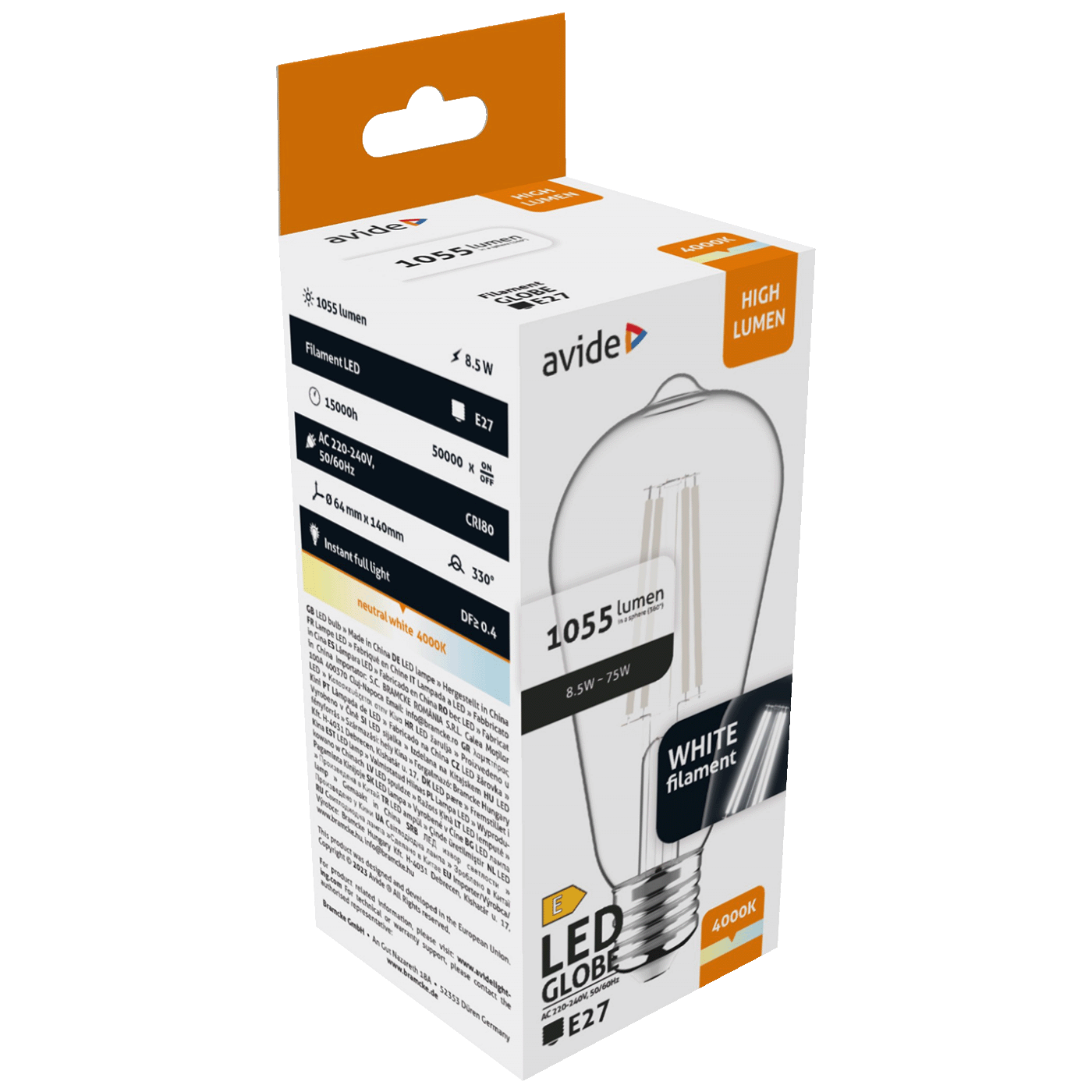 Avide Žarulja, LED 8.9W, E27, 4000K, 230V AC, bijela svjetlost - White Filament ST64 8.5W E27