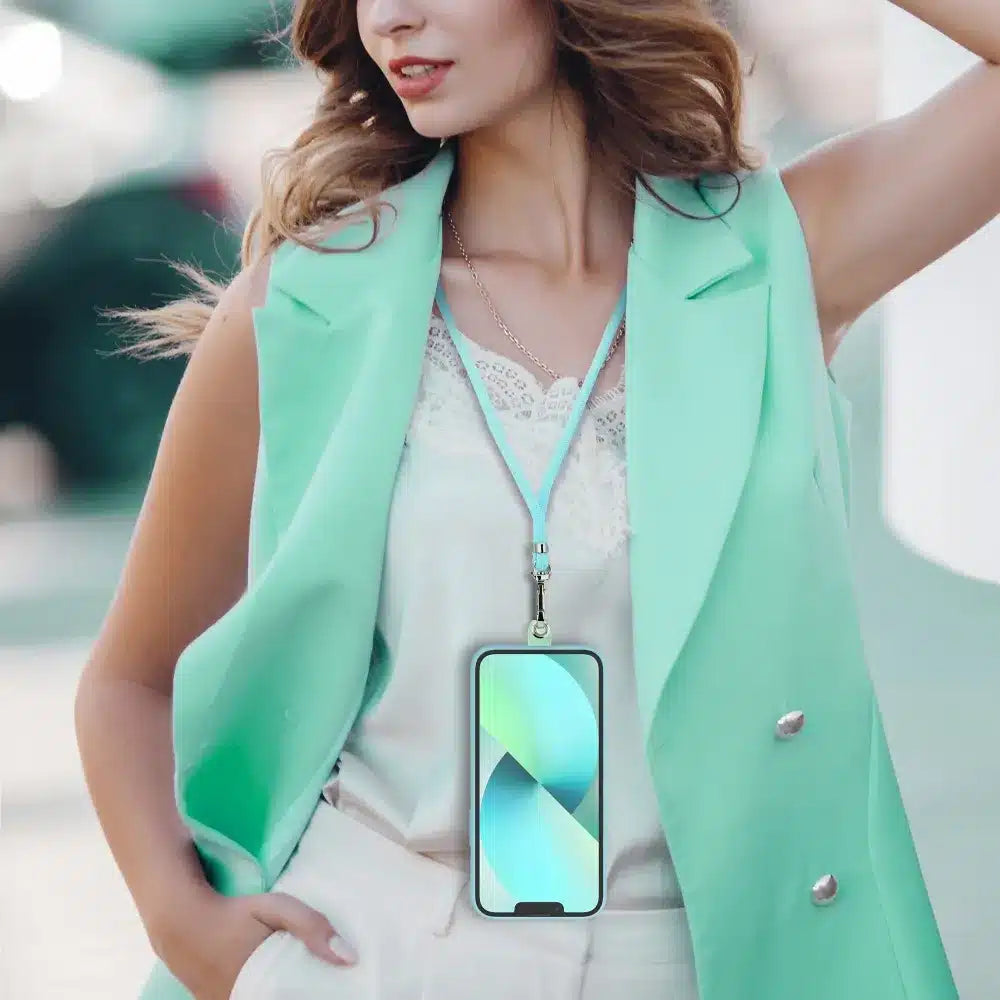 SWING obesek za telefon nastavljive dolžine / dolžina kabla 165 cm (maks. 82,5 cm v zanki) / rama ali vrat – svetlo zelena