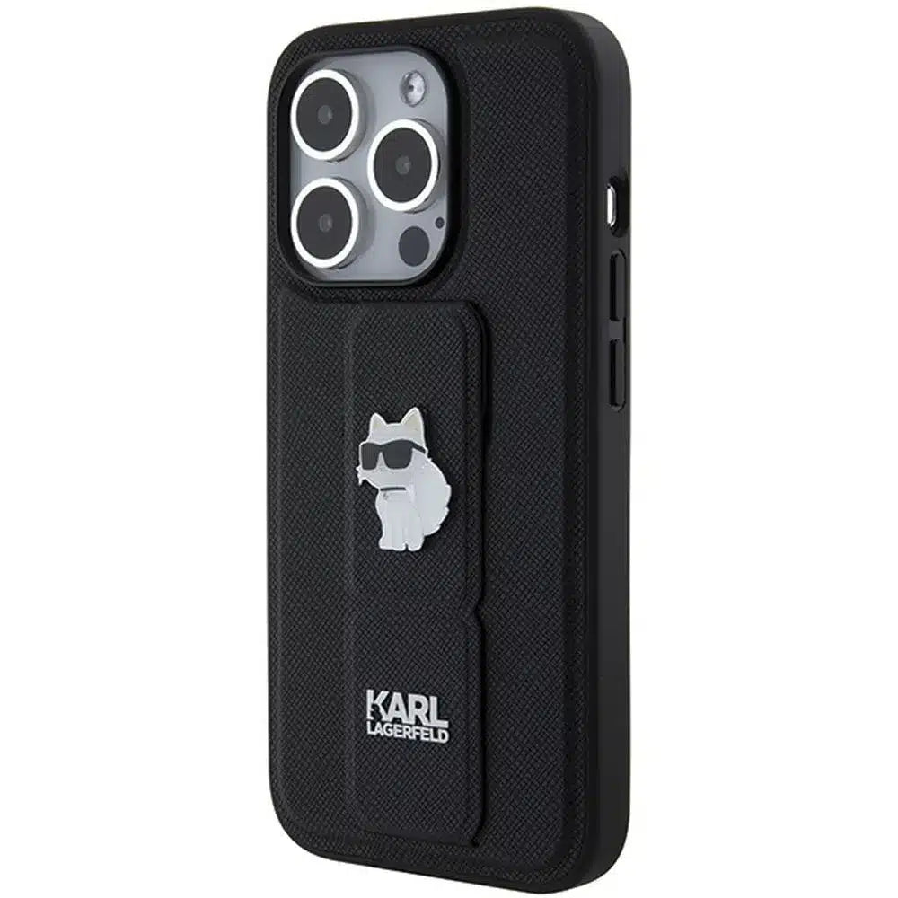Originalna torbica KARL LAGERFELD Hardcase KLHCP14XGSACHPK za iPhone 14 Pro Max (Gripstand Saffiano choupette PIN / črna