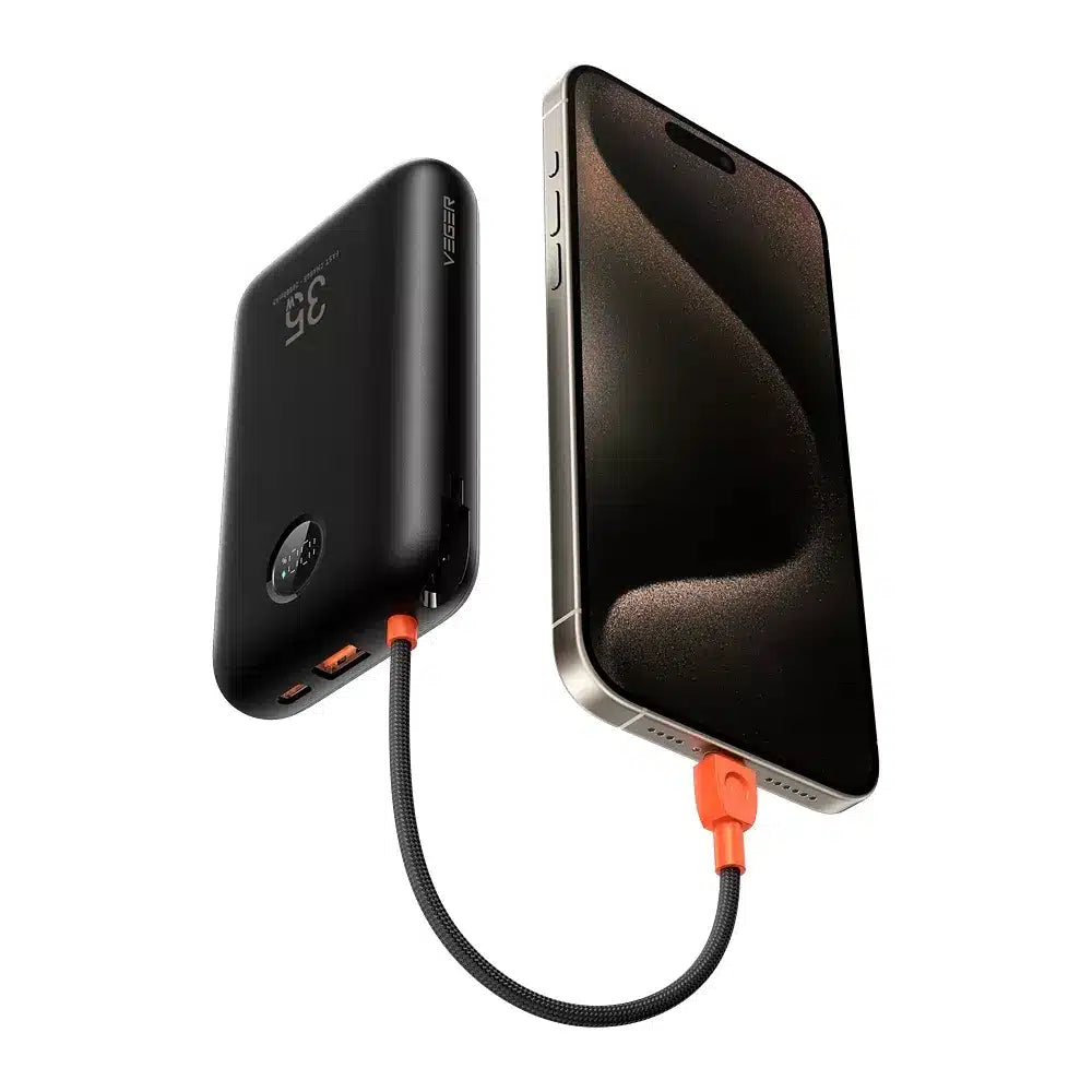 VEGER powerbank 20000 mAh z vgrajenimi kabli Type C / Lightning PD QC3.0 35W K2 (W2068) črn