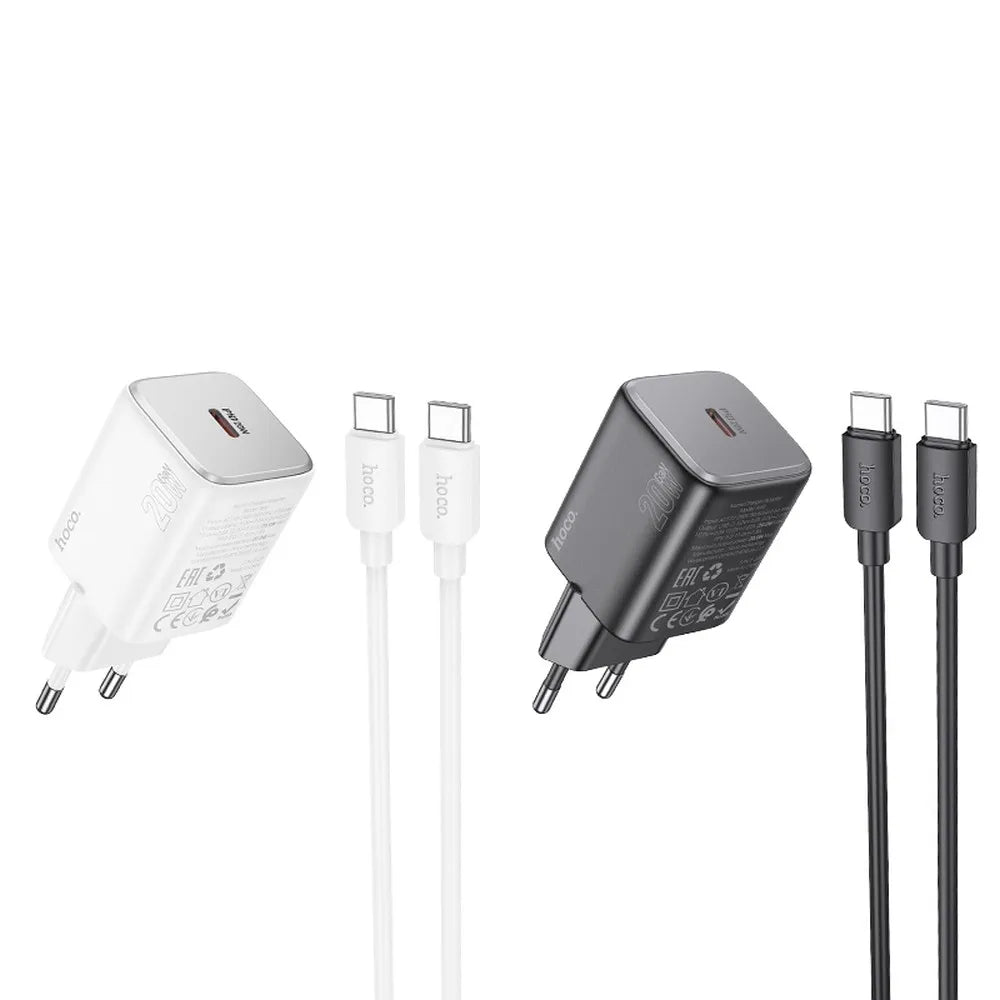 HOCO stenski polnilec tipa C + kabel tipa C v tip C QC PD 20W N40 črn