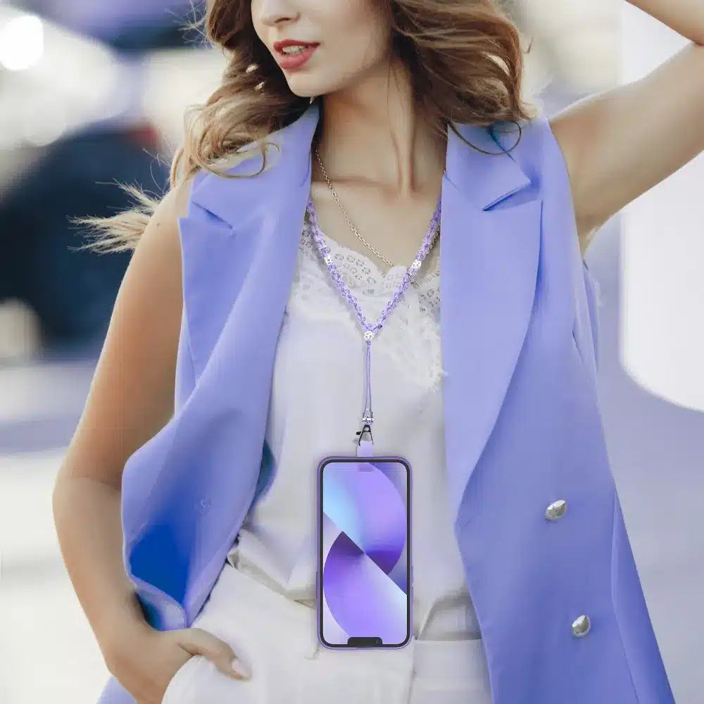 Obesek za telefon CRYSTAL DIAMOND / dolžina vrvice 74cm (37cm v zanki) / okrog vratu vijolična