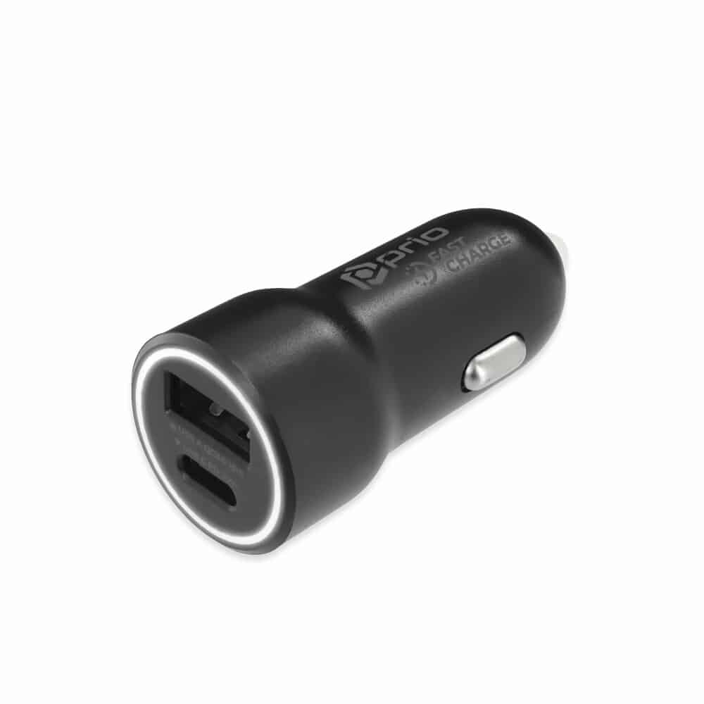 Prio Fast Charge avtomobilski polnilec 20W PD (USB C) + QC 3.0 (USB A) črn