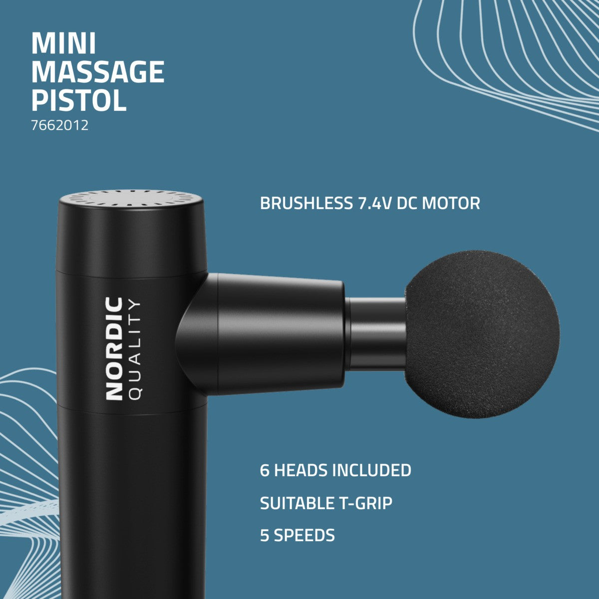 Nordic Quality - Mini masažer - gun s 6 različitih nastavaka - CRNI