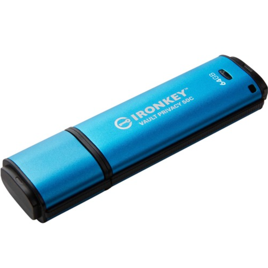 Kingston Technology IronKey Vault Privacy 50 USB izbrisivi memorijski pogon 64 GB USB Tip-C 3.2 Gen 1 (3.1 Gen 1) Crno, Plavo