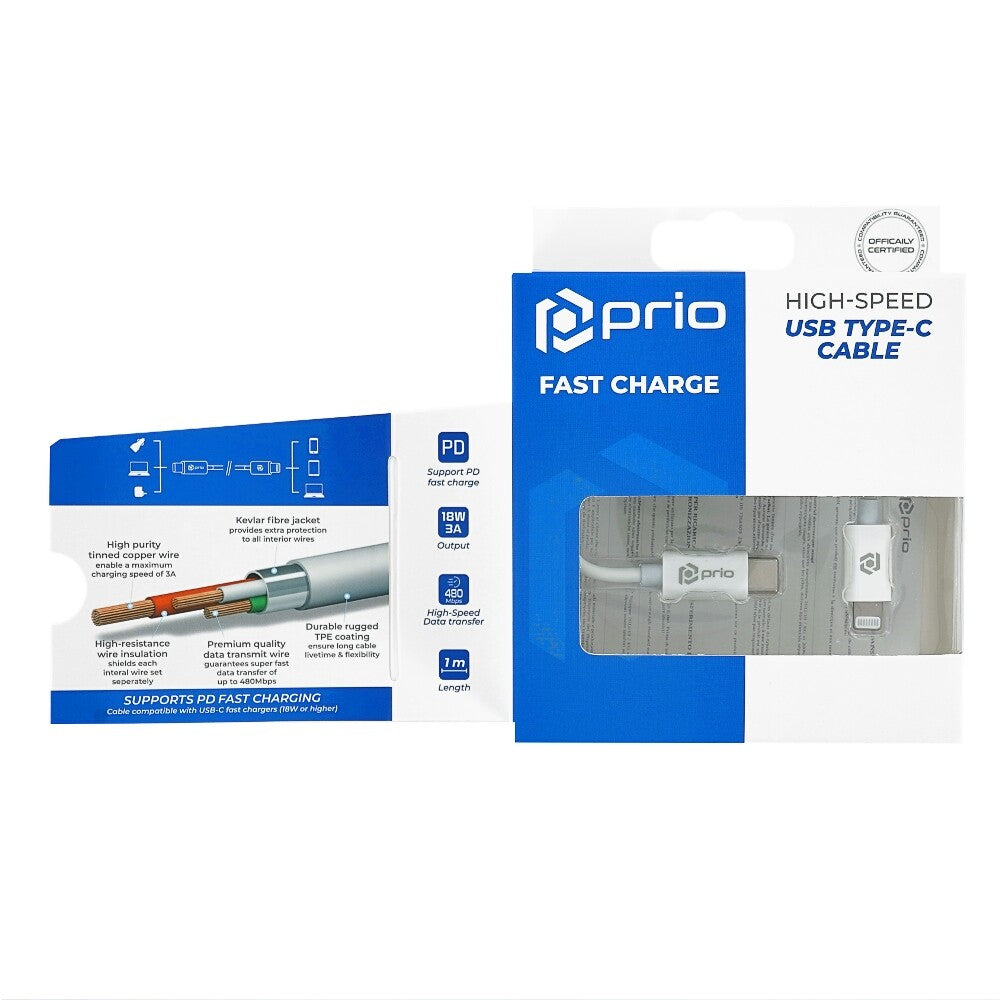 Prio Charge&Sync USB C v Lightning kabel, MFi certificiran, 1m, bel